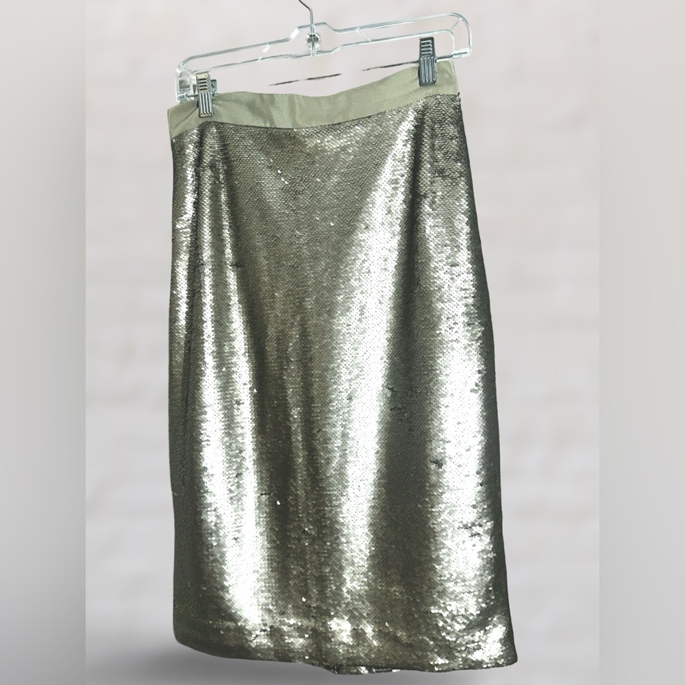 Banana Republic Silver Sequin Midi Pencil Skirt